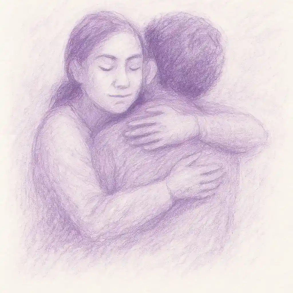 Lupus Companions – offering comfort, empathy, and support for those living with Lupus Gentle pencil sketch of two people hugging, symbolising emotional support and connection through Lupus Companions.